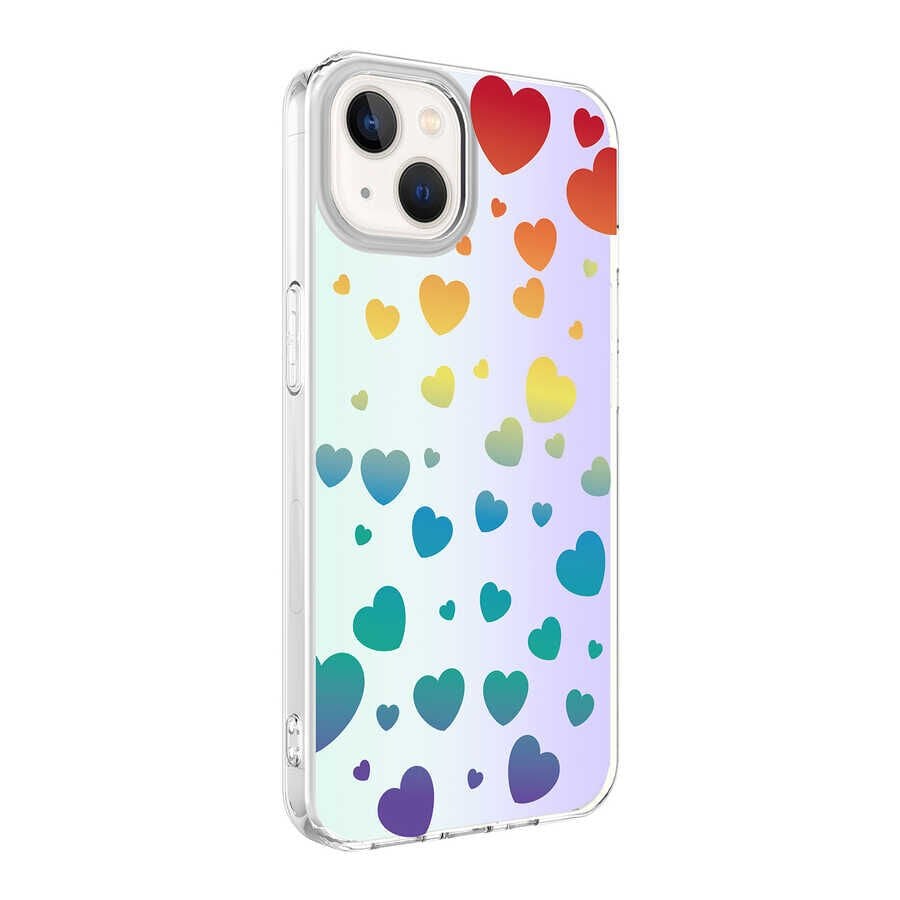 iPhone 13 Kılıf M-Blue Desenli Kapak Heart No3