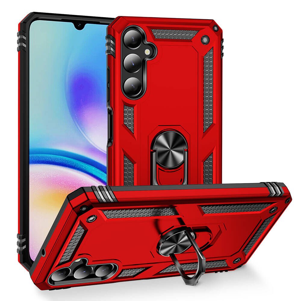 Samsung Galaxy A05S Kılıf Vega Tank Sert Yüzüklü Standlı Zırh Koruma Kapak Kırmızı