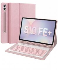 Samsung Galaxy Tab S10 FE PLUS Uyumlu Tablet Klavyeli Kılıf Kablosuz Bluetooth Q Klavyeli Standli Kalem Bölmeli Kılıf