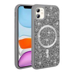 iPhone 11 Kılıf Pırlanta Tasarımlı Kablosuz Şarj Özellikli Mozaik Silikon Kapak