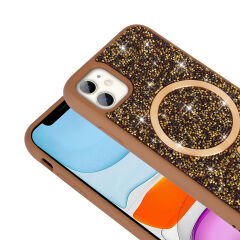 iPhone 11 Kılıf Pırlanta Tasarımlı Kablosuz Şarj Özellikli Mozaik Silikon Kapak