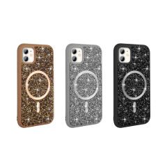 iPhone 11 Kılıf Pırlanta Tasarımlı Kablosuz Şarj Özellikli Mozaik Silikon Kapak