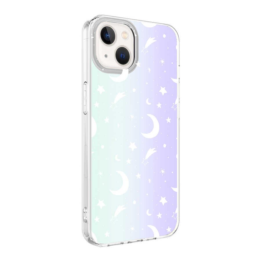 iPhone 13 Kılıf M-Blue Desenli Kapak Moon No4