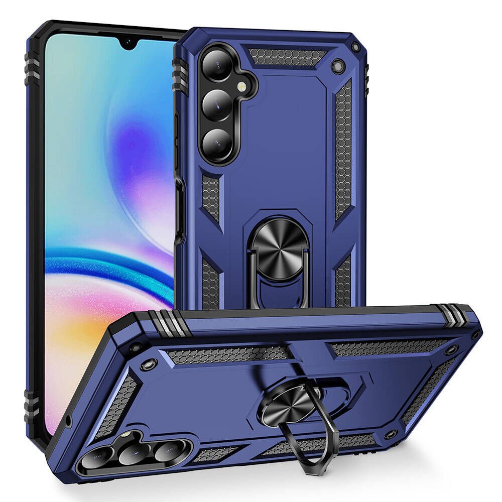 Samsung Galaxy A05S Kılıf Vega Tank Sert Yüzüklü Standlı Zırh Koruma Kapak Mavi