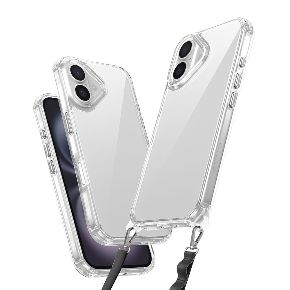 iPhone 16 Plus Kılıf Airbagli Takılabilir Askı Aparatlı Snap Silikon Kapak Şeffaf
