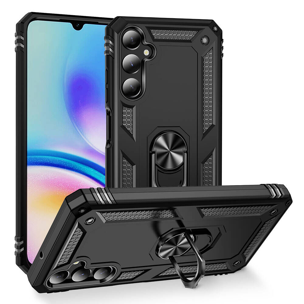Samsung Galaxy A05S Kılıf Vega Tank Sert Yüzüklü Standlı Zırh Koruma Kapak Siyah