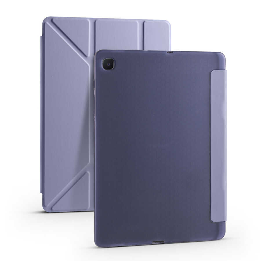 Samsung Galaxy Tab S6 Lite P610 Kılıf Tri Folding Kalem Bölmeli Standlı Kılıf Mor