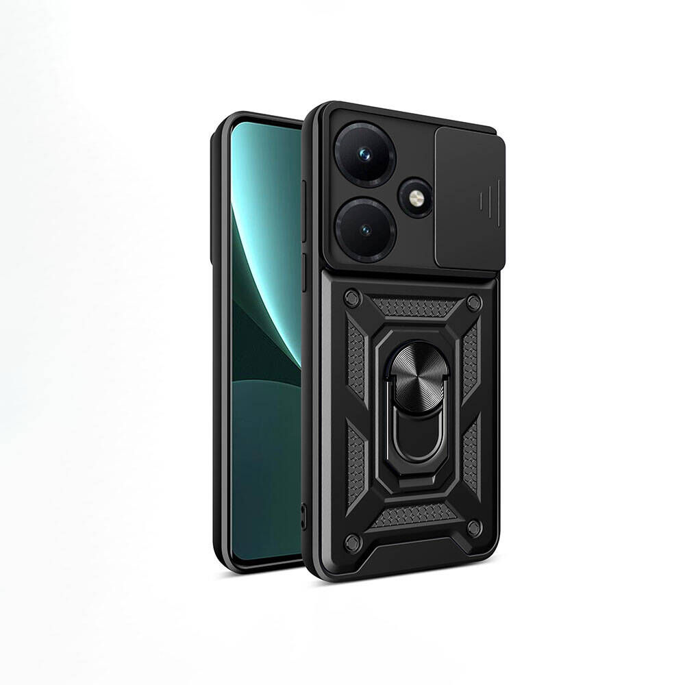 İnfinix Hot 30i Kılıf Magnetik Standlı Kamera Korumalı Sürgülü Vega Kapak Siyah