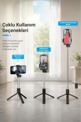Tripod Çok Amaçlı Kumandalı Kablosuz Selfie Çubuğu  Siyah