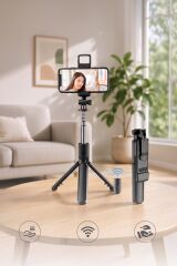 Tripod Çok Amaçlı Kumandalı Kablosuz Selfie Çubuğu  Siyah