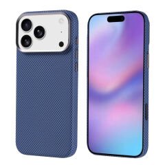 iPhone 17 Pro Max Kılıf Kablosuz Şarj Özellikli Karbon Fiber Görünümlü Nekst Kapak Lacivert