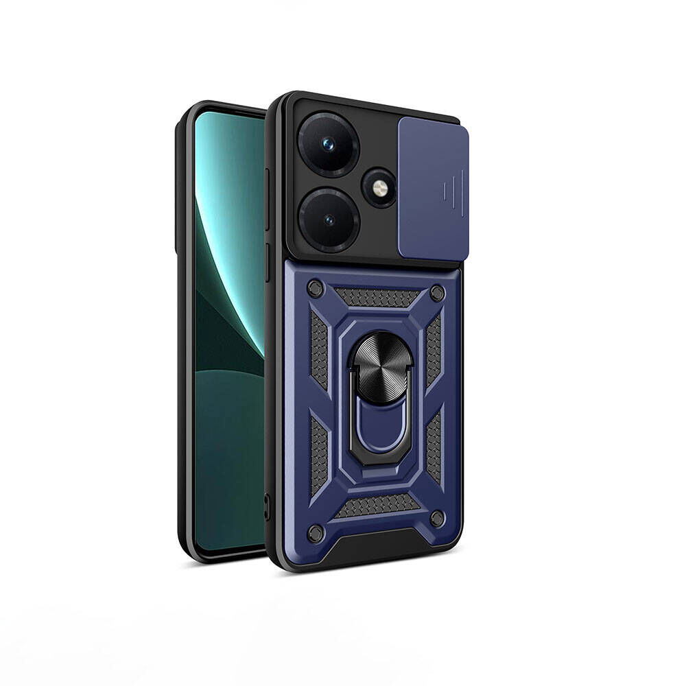 İnfinix Hot 30i Kılıf Magnetik Standlı Kamera Korumalı Sürgülü Vega Kapak Mavi