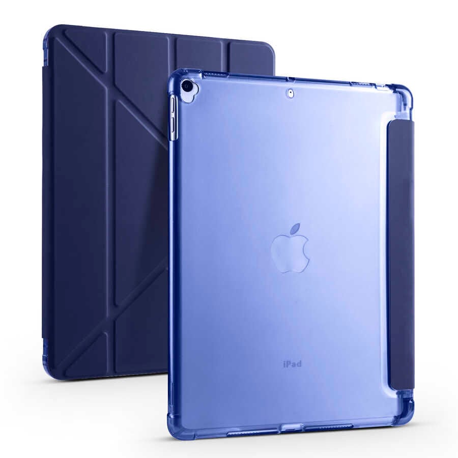 iPad Pro 10.5 (7.Nesil) Kılıf Tri Folding Kalem Bölmeli Standlı Kılıf Lacivert