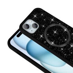 iPhone 13 Kılıf Pırlanta Tasarımlı Kablosuz Şarj Özellikli Mozaik Silikon Kapak