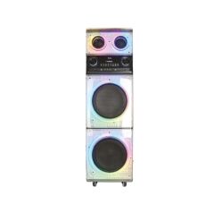 Premium Ahşap Tasarımlı Çift Mikrofonlu 200W RGB Işıklı Bluetooth Kule Tipi Karaoke Parti Hoparlörü ve Ses Sistemi