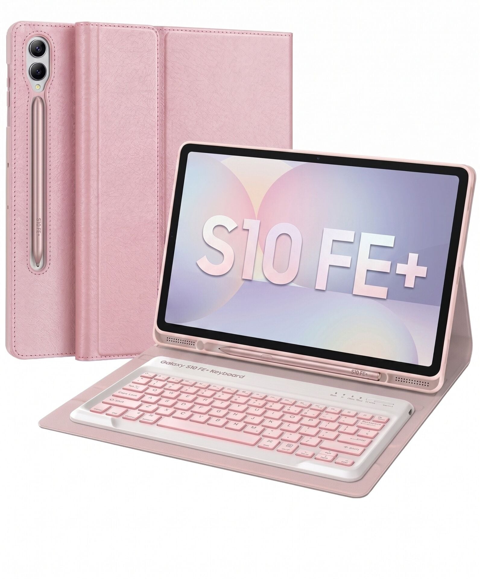 Samsung Galaxy Tab S10 FE PLUS Uyumlu Tablet Klavyeli Kılıf Kablosuz Bluetooth Q Klavyeli Standli Kalem Bölmeli Kılıf Pembe