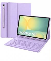 Samsung Galaxy Tab S11 Uyumlu Tablet Klavyeli Kılıf Kablosuz Bluetooth Q Klavyeli Standli Kalem Bölmeli Kılıf