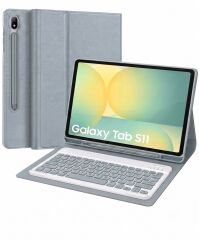 Samsung Galaxy Tab S11 Uyumlu Tablet Klavyeli Kılıf Kablosuz Bluetooth Q Klavyeli Standli Kalem Bölmeli Kılıf