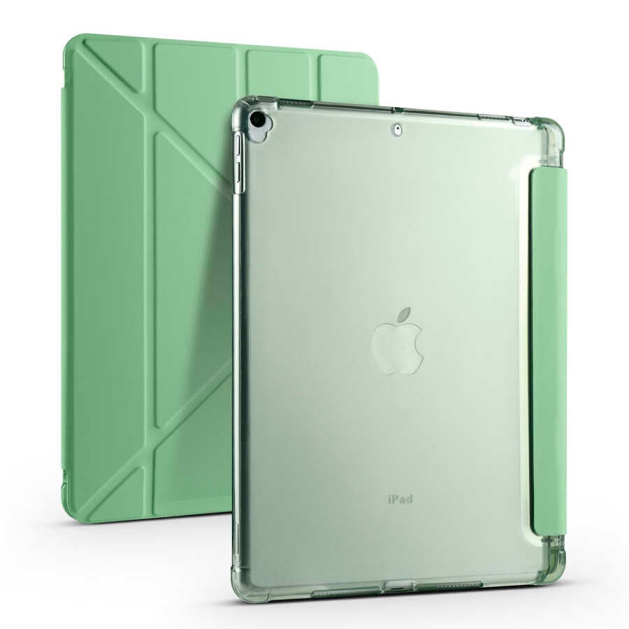 iPad Pro 10.5 (7.Nesil) Kılıf Tri Folding Kalem Bölmeli Standlı Kılıf Açık Yeşil