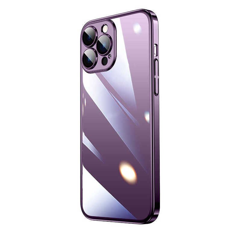 iPhone 14 Pro Kılıf Sert PC Renkli Çerçeveli Riksos Kapak Derin Mor