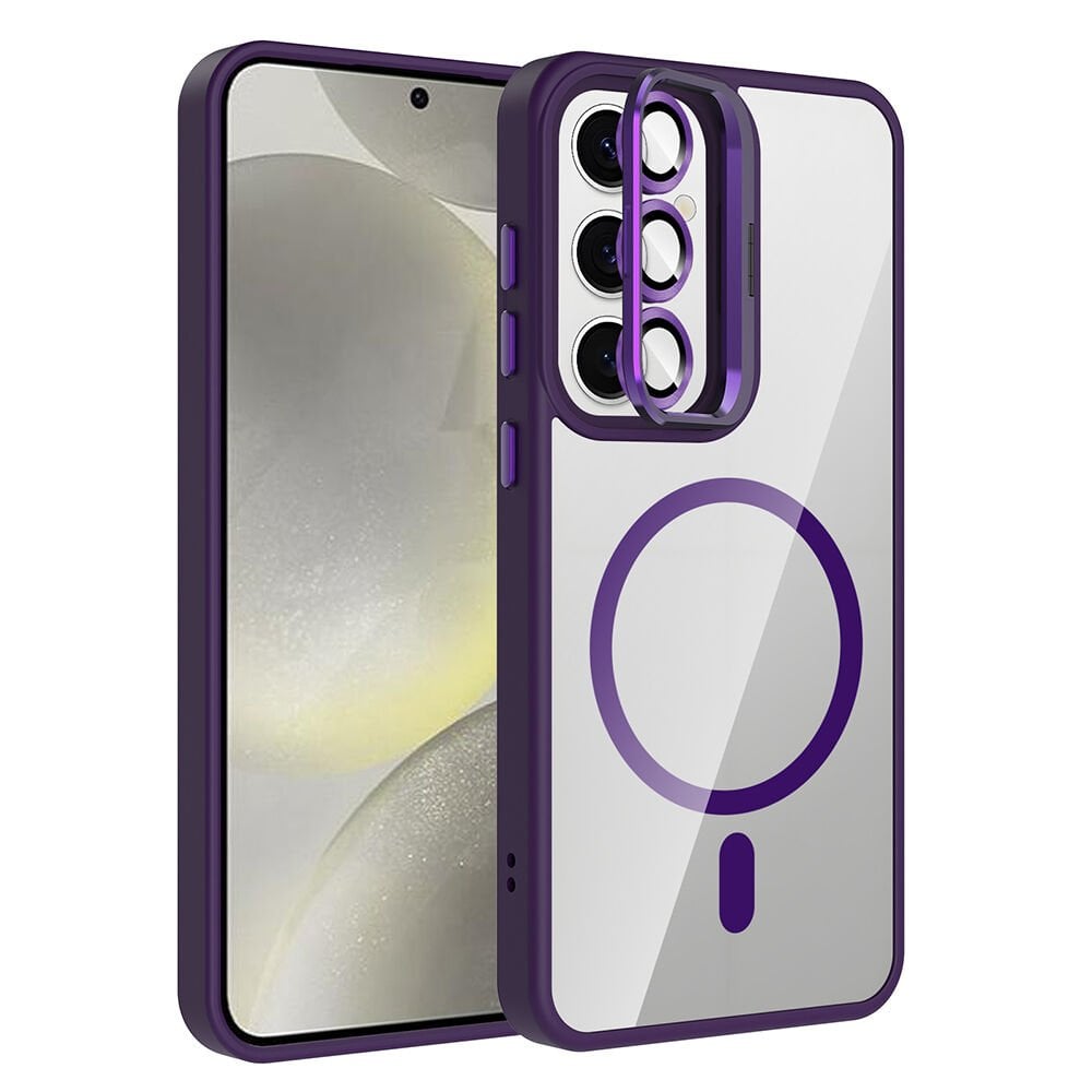 Samsung Galaxy S25 Kılıf Standlı ve Kamera Lens Hediyeli Kablosuz Şarj Özellikli Etro Kapak