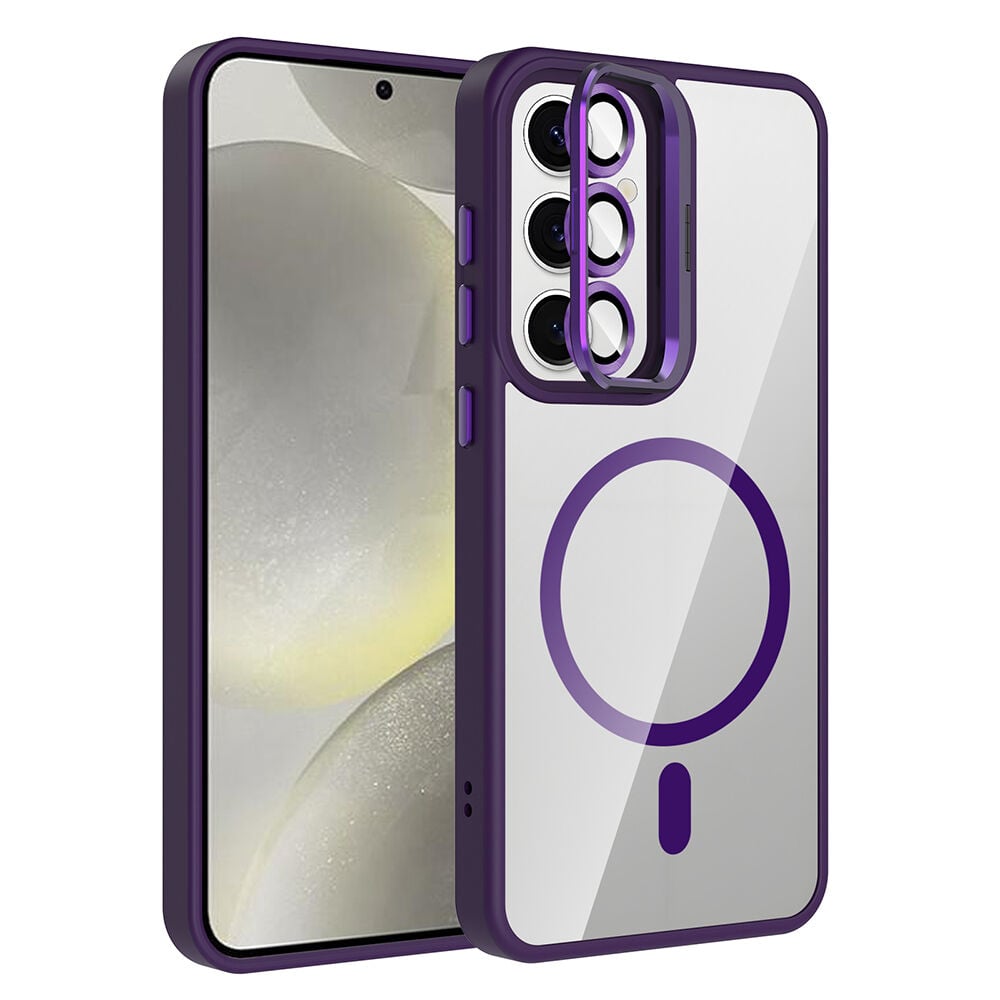 Samsung Galaxy S25 Kılıf Standlı ve Kamera Lens Hediyeli Kablosuz Şarj Özellikli Etro Kapak