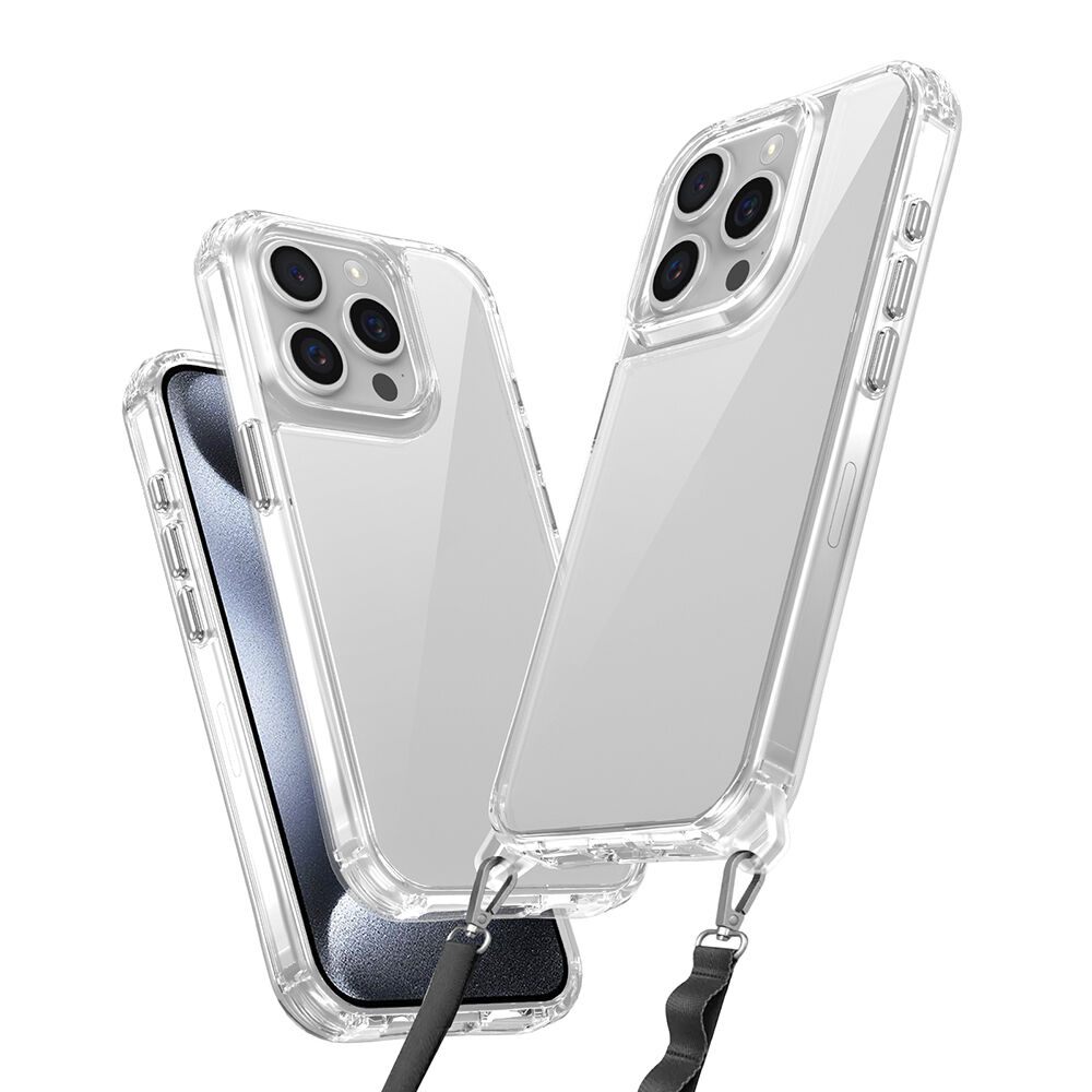 iPhone 15 Pro Max Kılıf Airbagli Takılabilir Askı Aparatlı Snap Silikon Kapak Kılıf Şeffaf
