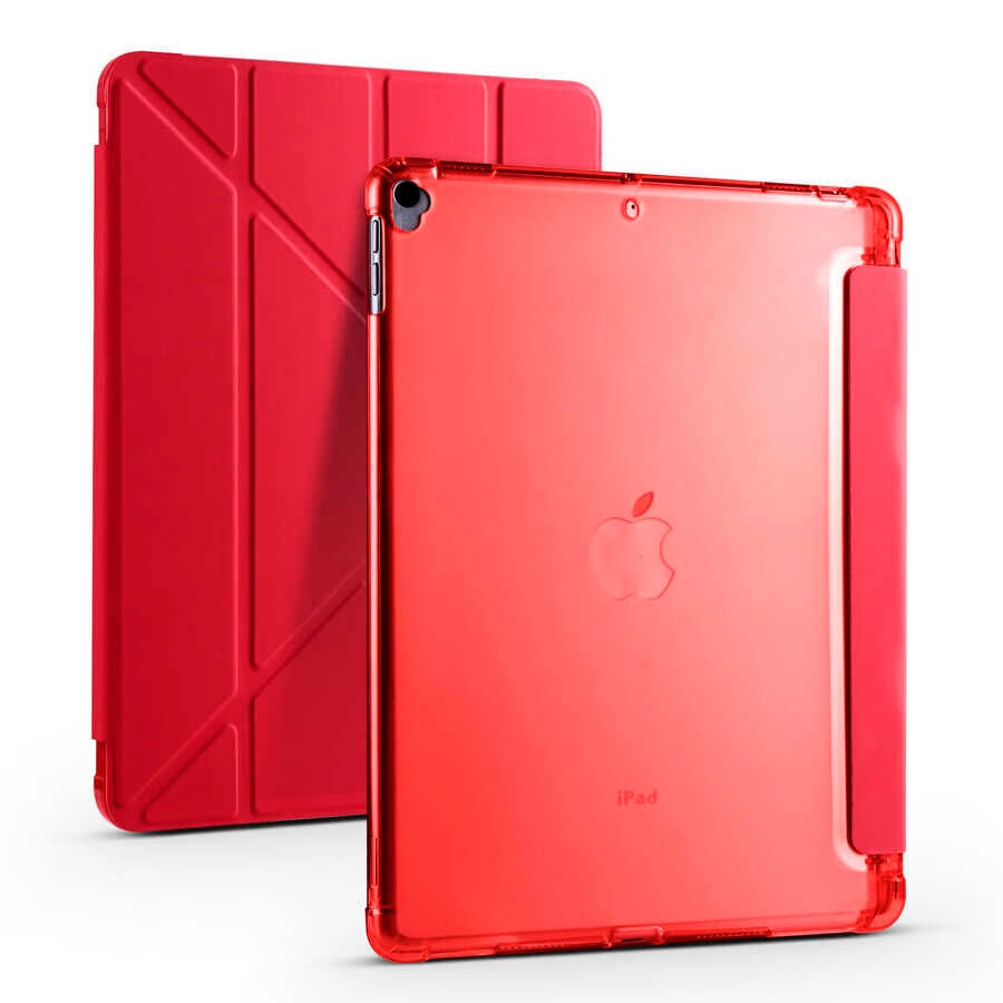 iPad Pro 10.5 (7.Nesil) Kılıf Tri Folding Kalem Bölmeli Standlı Kılıf Kırmızı