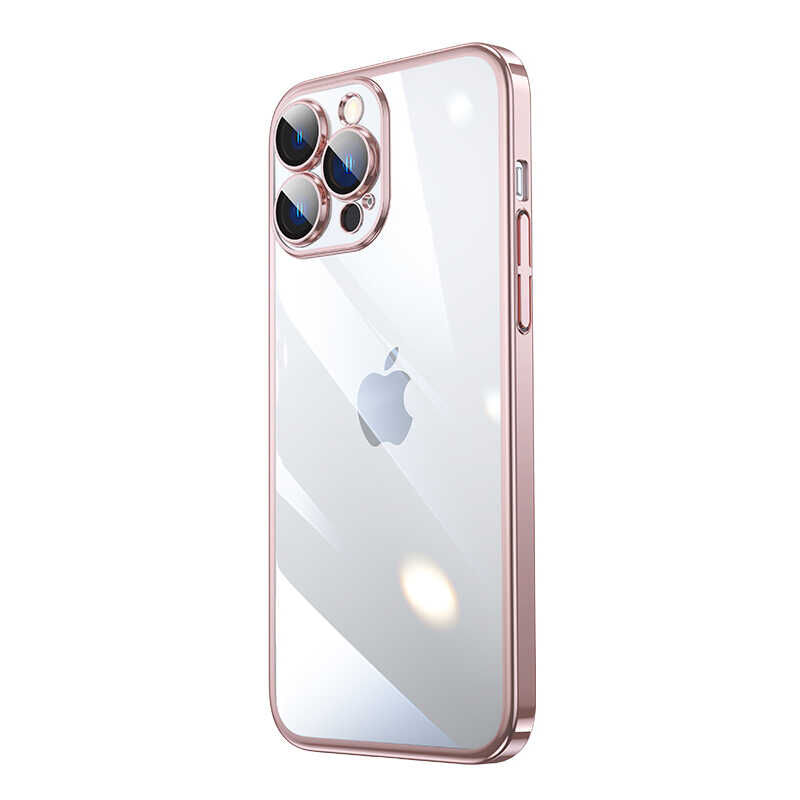 iPhone 14 Pro Kılıf Sert PC Renkli Çerçeveli Riksos Kapak Rose Gold