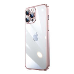 iPhone 14 Pro Kılıf Sert PC Renkli Çerçeveli Riksos Kapak Rose Gold