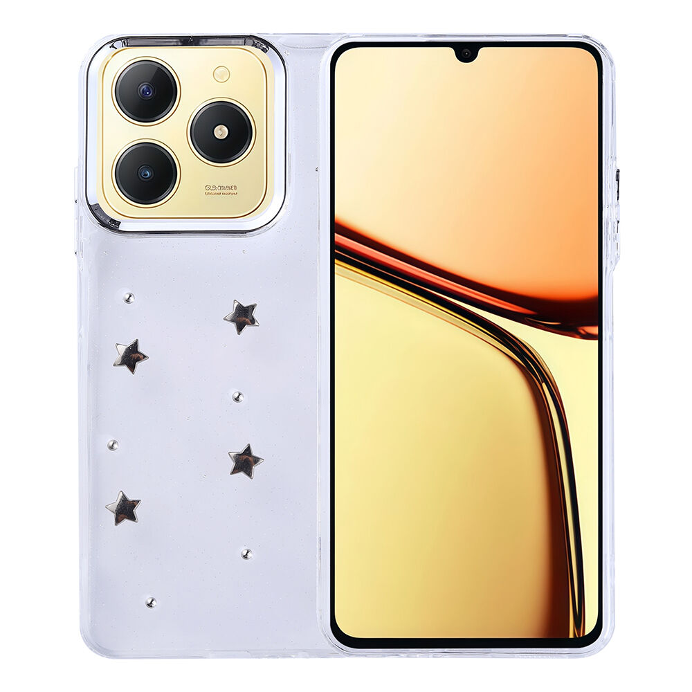 Realme C61 Kılıf Airbag Tasarımlı Simli Şeffaf Kutup Kapak Yıldız