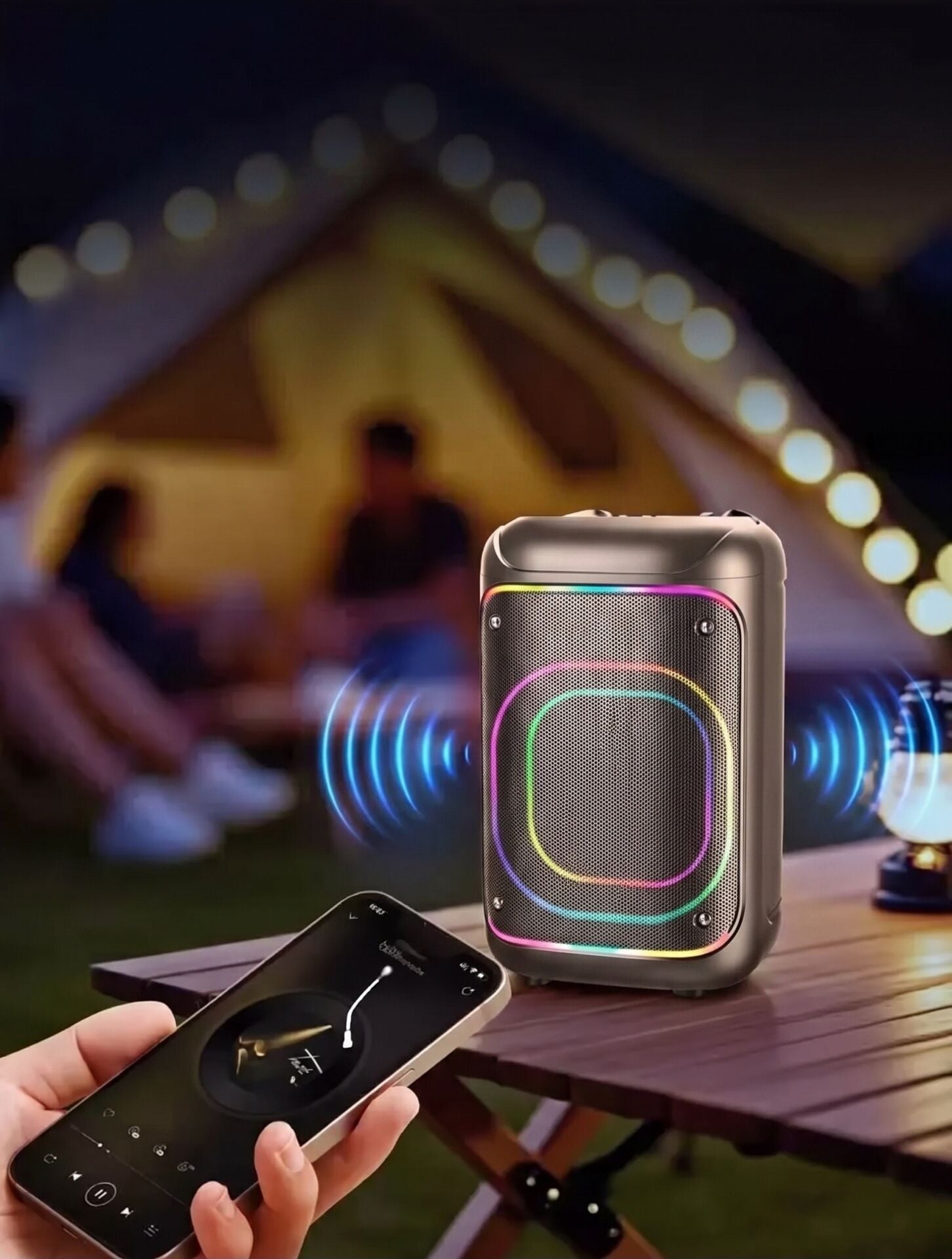 BTS-2285 Mikrofonlu RGB Işıklı Premium Ses Ve Tasarim Taşınabilir Bluetooth Karaoke Hoparlör 45W