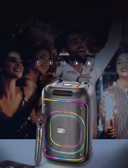 BTS-2285 Mikrofonlu RGB Işıklı Premium Ses Ve Tasarim Taşınabilir Bluetooth Karaoke Hoparlör 45W