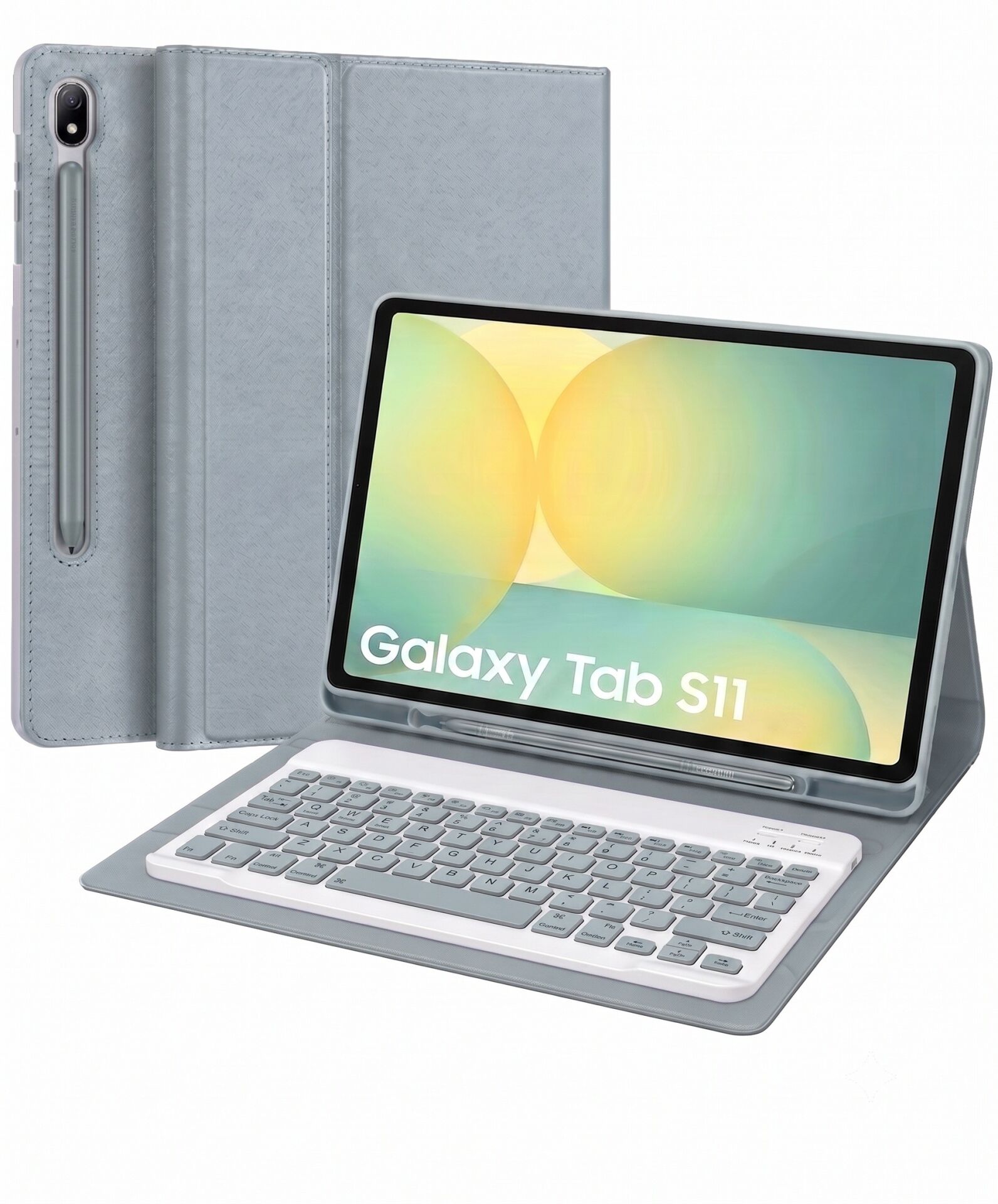 Samsung Galaxy Tab S11 Uyumlu Tablet Klavyeli Kılıf Kablosuz Bluetooth Q Klavyeli Standli Kalem Bölmeli Kılıf Mavi
