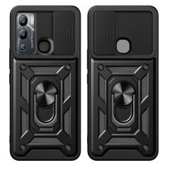 İnfinix Hot 20i Kılıf Magnetik Standlı Kamera Korumalı Sürgülü Vega Kapak Mavi
