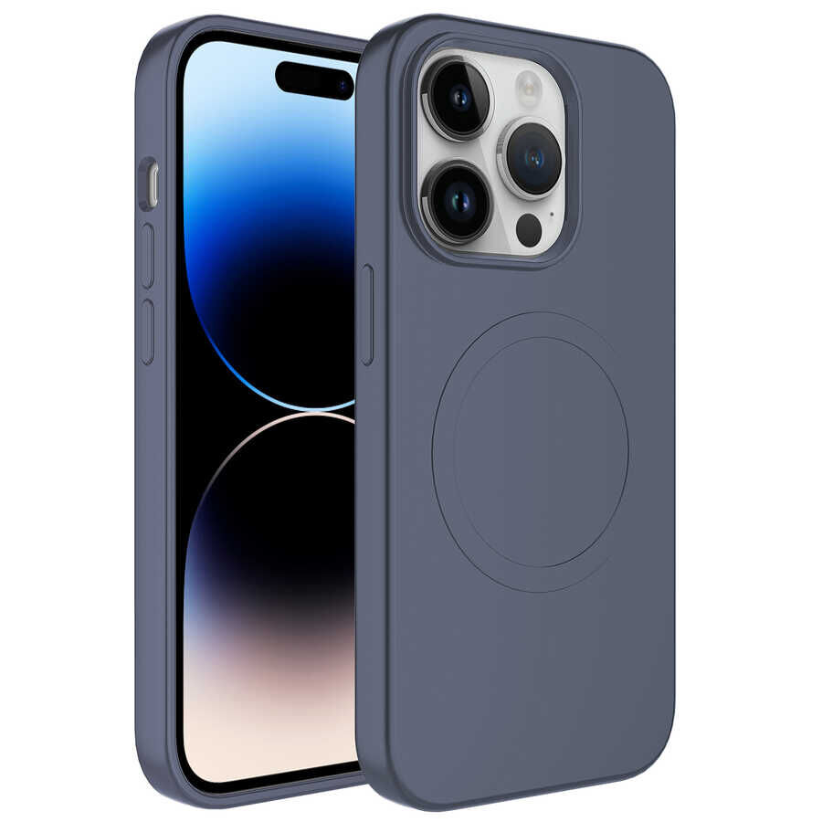 iPhone 14 Pro Max Kılıf Magsafe Wireless Şarj Özellikli Pastel Renk Silikon Plas Kapak Lavendery Gray