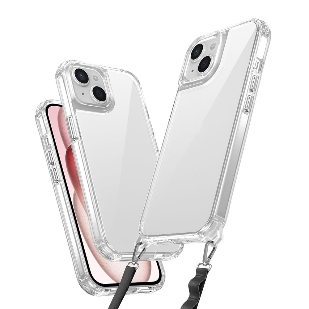 iPhone 15 Kılıf Airbagli Takılabilir Askı Aparatlı Snap Silikon Kapak Kılıf Şeffaf