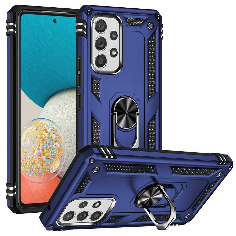 Samsung Galaxy A53 5G Kılıf Vega Tank Sert Yüzüklü Standlı Zırh Koruma Kapak Mavi