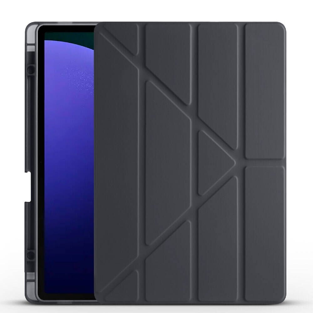 Samsung Galaxy Tab S10 Plus Kılıf Tri Folding Kalem Bölmeli Standlı Kılıf Siyah