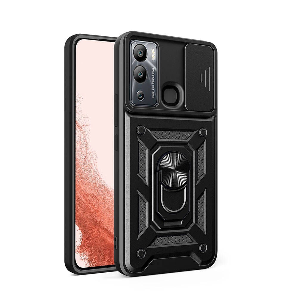 İnfinix Hot 20i Kılıf Magnetik Standlı Kamera Korumalı Sürgülü Vega Kapak Siyah