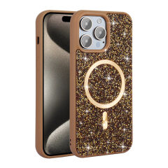iPhone 14 Pro Max Kılıf Pırlanta Tasarımlı Kablosuz Şarj Özellikli Mozaik Silikon Kapak