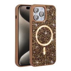 iPhone 14 Pro Max Kılıf Pırlanta Tasarımlı Kablosuz Şarj Özellikli Mozaik Silikon Kapak