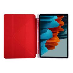 Samsung Galaxy Tab S7 Plus T970 Kılıf Tri Folding Kalem Bölmeli Standlı Kılıf