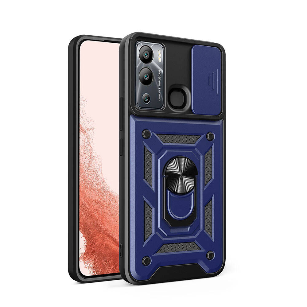 İnfinix Hot 20i Kılıf Magnetik Standlı Kamera Korumalı Sürgülü Vega Kapak Mavi