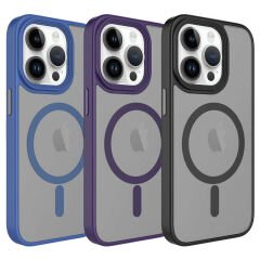 İPhone 14 Pro Max Kılıf Mat Arka Yüzey Wireless Şarj Özellikli Flet Magsafe Kapak