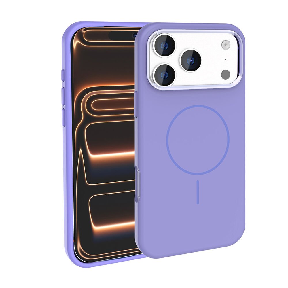 iPhone 17 Pro Max Kılıf Kablosuz Şarj Özellikli Metal Kamera Çerçeveli Edi Silikon Kapak Lila