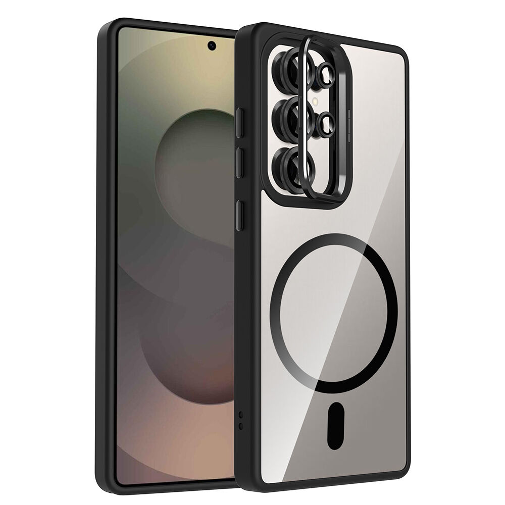 Samsung Galaxy S25 Ultra Kılıf Standlı ve Kamera Lens Hediyeli Kablosuz Şarj Özellikli Etro Kapak Siyah