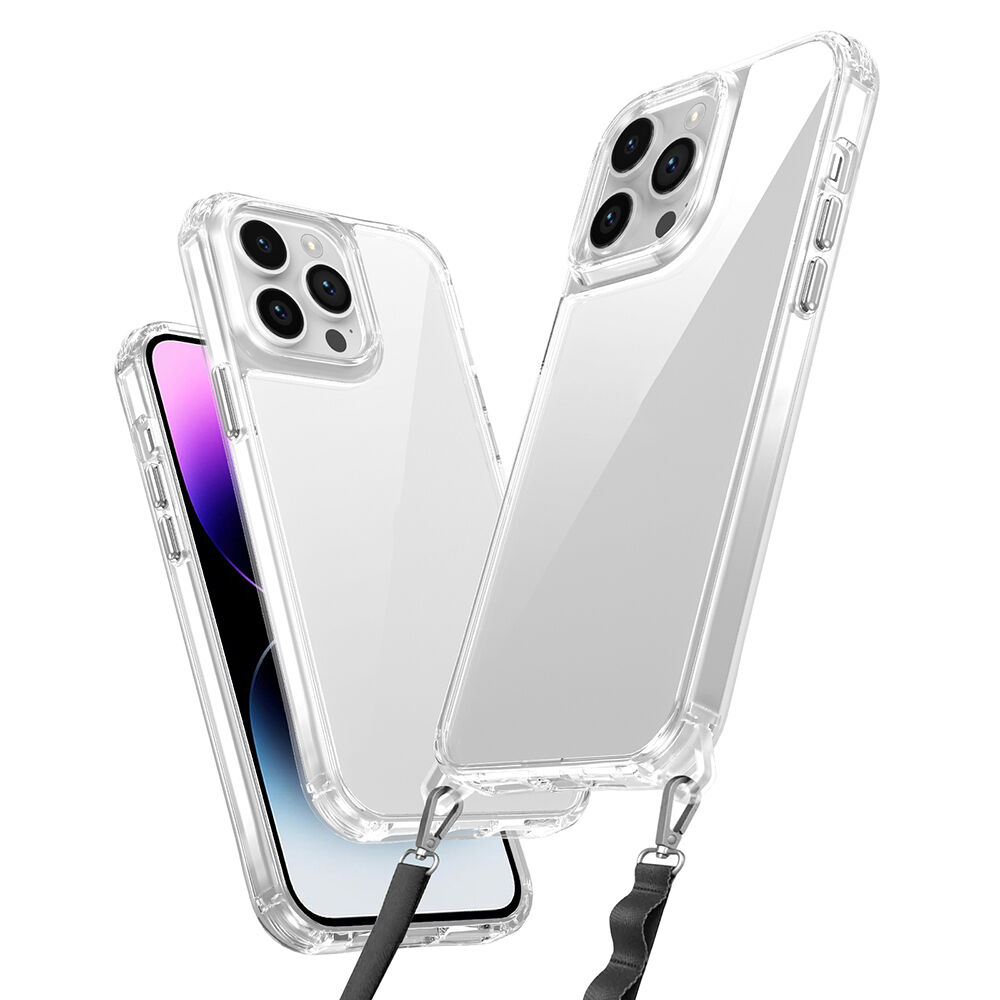 iPhone 14 Pro Kılıf Airbagli Takılabilir Askı Aparatlı Snap Silikon Kapak Kılıf Şeffaf
