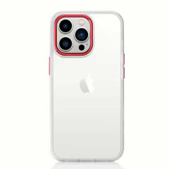 iPhone 13 Kılıf Renkli Silikon Kenarlı Krom Kapak Kırmızı