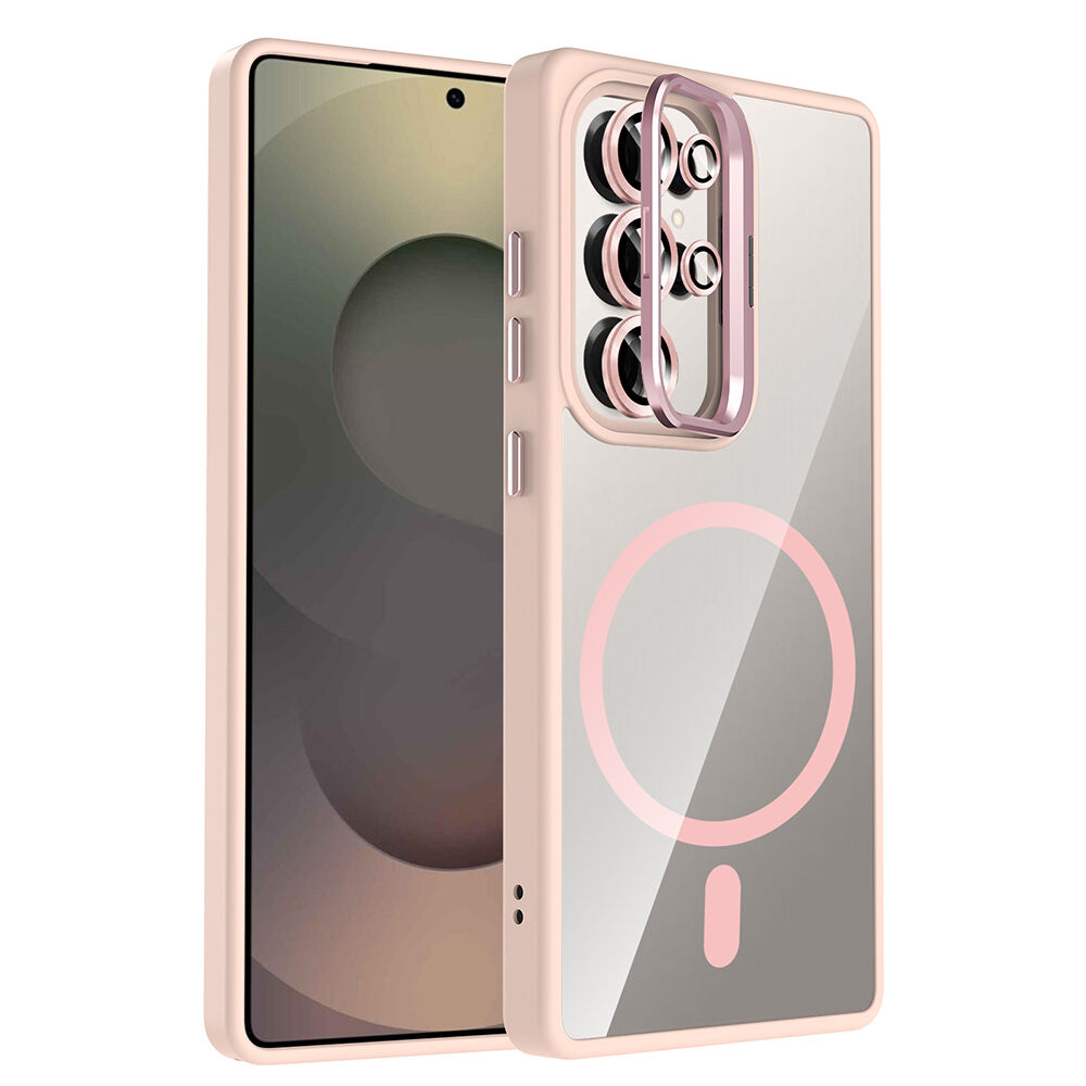 Samsung Galaxy S25 Ultra Kılıf Standlı ve Kamera Lens Hediyeli Kablosuz Şarj Özellikli Etro Kapak Pembe